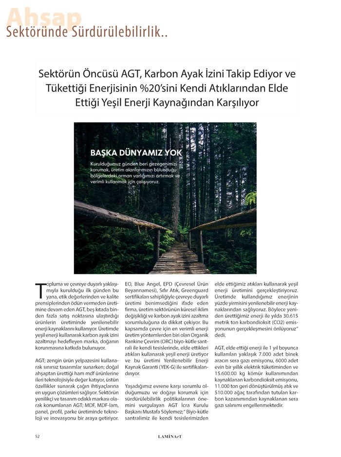 Laminart Dergisi Dosya: Ahşap Sektöründe Sürdürülebilirlilik AGT