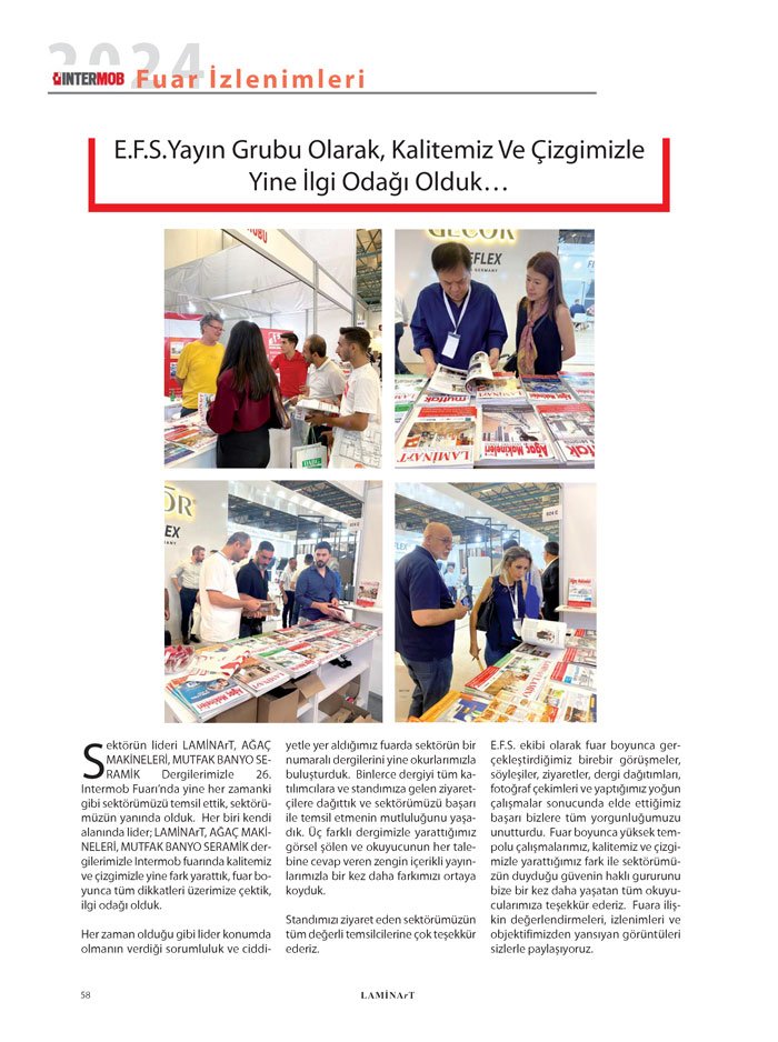 Laminart Dergisi-Dosya:  İntermob 2024 fuar İzlenimleri EFS