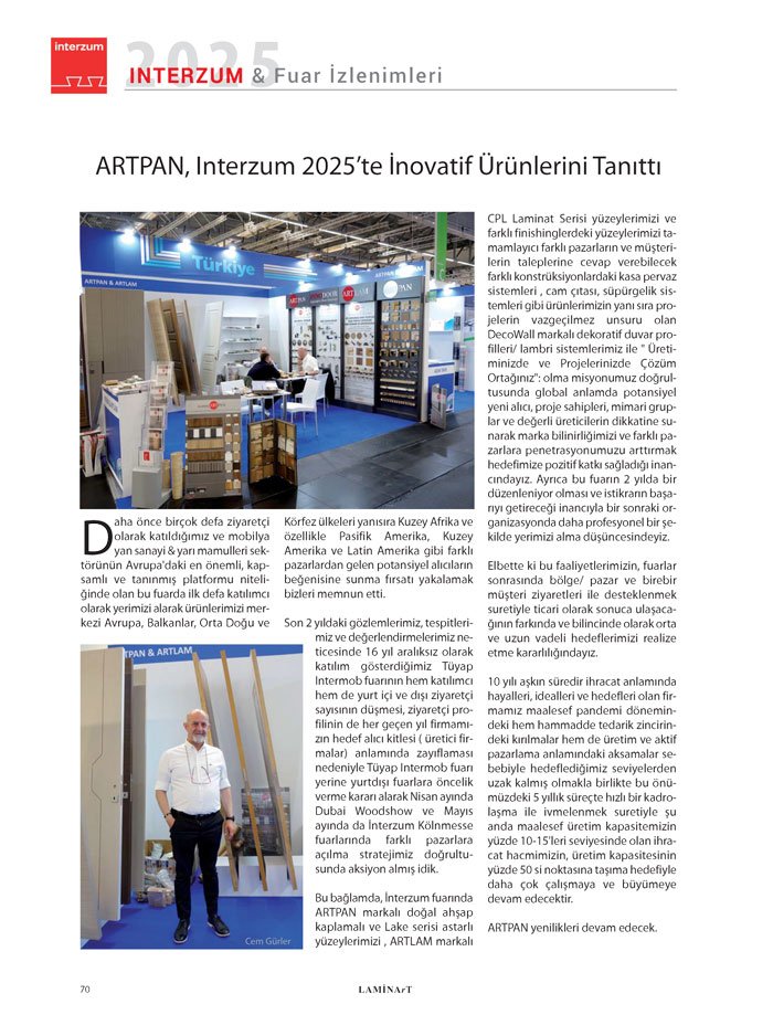 Laminart Dergisi-Dosya:  İnterzum 2025 Fuar Değerlendirmeleri-Artpan