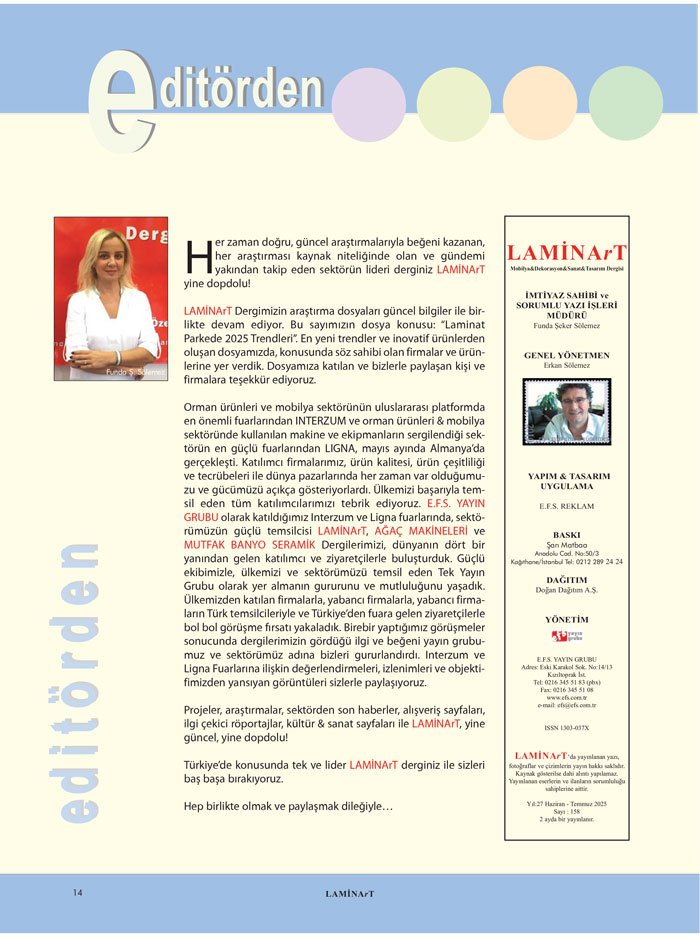 Laminart Dergisi Editör Funda Şeker Sölemez Sayı: 158