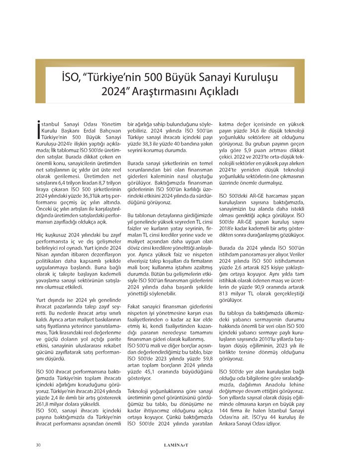 Laminart dergisi Firma Haber İSO 500